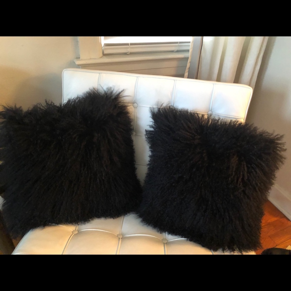Mongolian Lamb Pillow with zip closure.